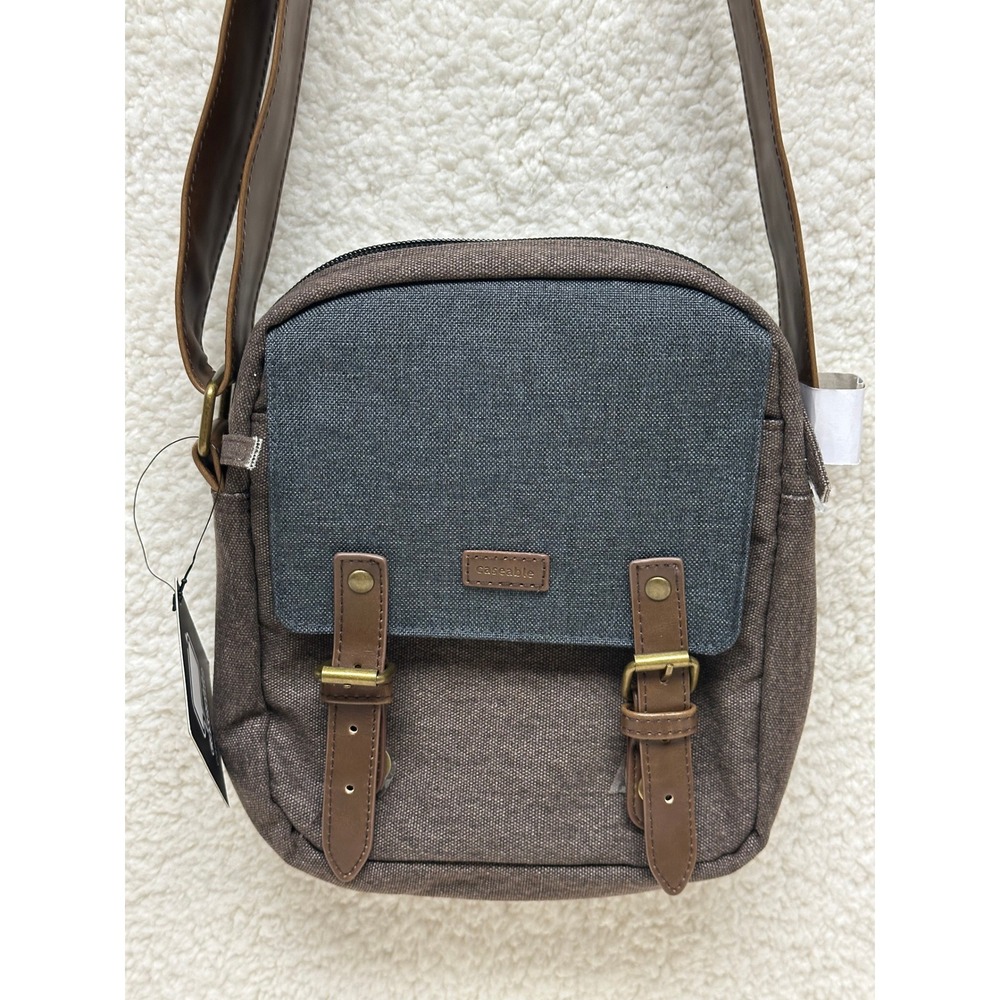 Caseable Crossbody Bag Brown Canvas Gray Flap Buckle Tablet Phone Protection